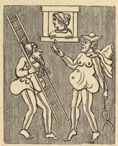 Figura 6. Caricatura greca dell’inganno perpetrato da Giove e Mercurio ai danni della principessa Almena. Immagine tratta dal testo citato di Parton.